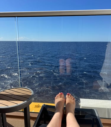 relaxing on the balcony cruising from Brisbane to Sydney
