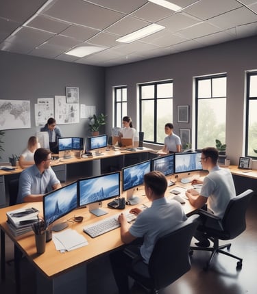 A team of diverse professionals collaborating on AI solutions.