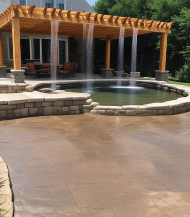 Concrete pavers are laid in a herringbone pattern beside a large, hollow, red clay brick. The textures of both materials are prominent, showing detailed grooves and rough surfaces.