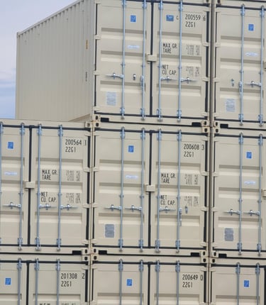 containers stacked in piles for storage