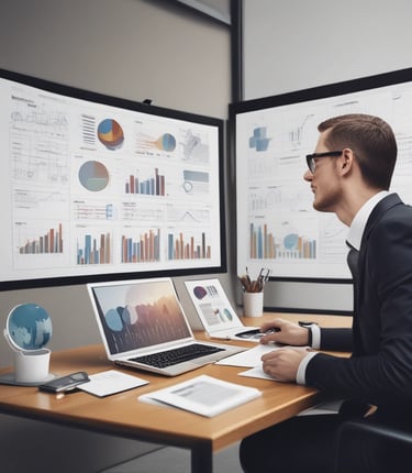 A professional consultation setting with a medical professional sitting at a desk facing a client. The room has a modern aesthetic with white walls decorated with framed certificates. The desk is organized with office supplies, a laptop, and a fruit bowl in the center.