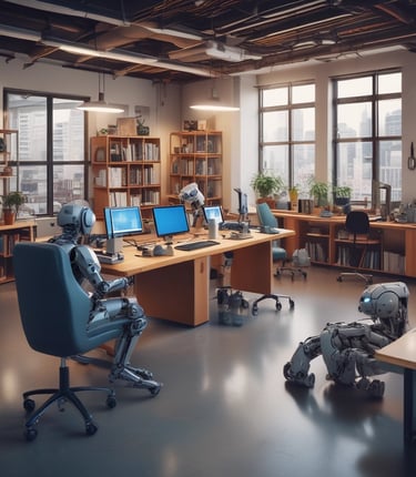 A vibrant office space showcasing a collaborative team environment.