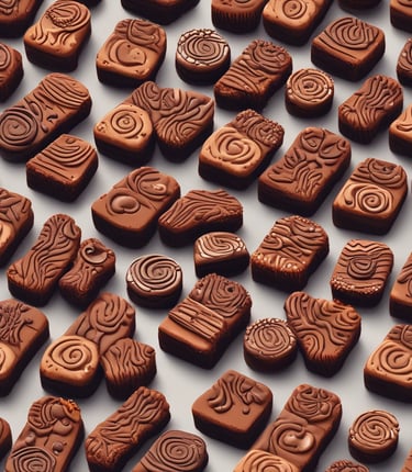 A cozy display of assorted brownies and cakes in warm tones.