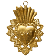 décorateur d'intérieur propose, Ex-voto doré en forme de cœur avec l'inscription 'Love', élément de décoration murale