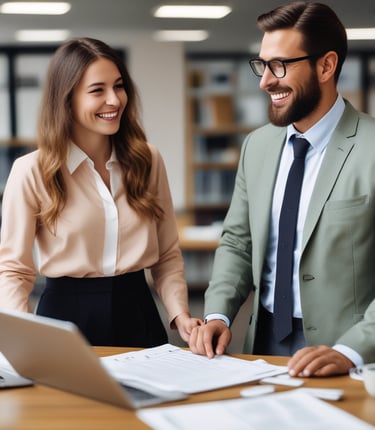 A modern multi-story office building with a distinctive wavy architectural design. The facade is made predominantly of glass and metal, with an array of vertical and horizontal lines creating a grid-like pattern. There are signs for 'National Insurance' and 'Parking 24x7' visible in multiple languages. The structure appears robust and industrial.