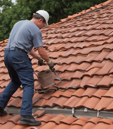 A modern roofing team working on a house.