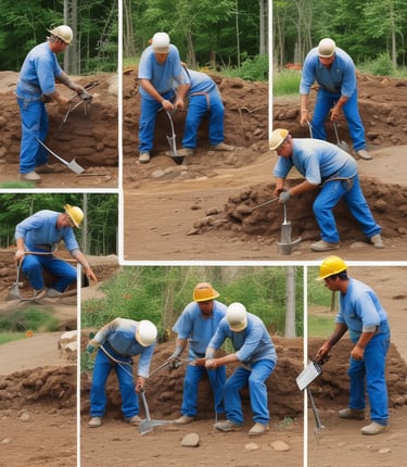 A diverse group of skilled workers in a construction setting.
