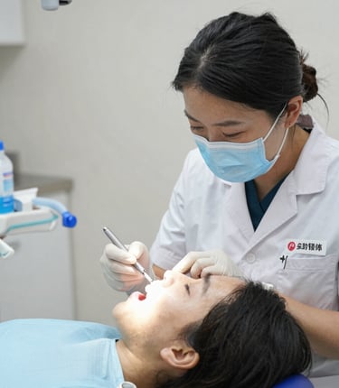 A smiling patient receiving dental care.