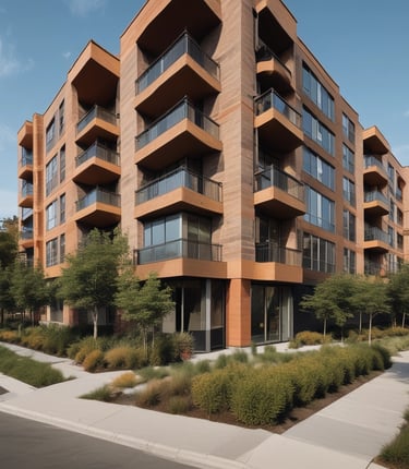 A large advertisement painted on the side of a building promotes painting your property regularly to save money, showing a rustic house silhouette. To the left, a construction site with a demolition crane indicates possible urban development. Shipping containers and a rooftop are visible, suggesting an industrial area.