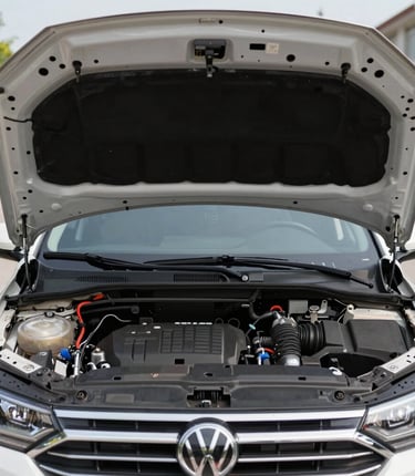 A person is working on a blue car, specifically the wheel area, with automotive tools. The individual is wearing a shirt with the word 'CLARITYCOAT' on the back. The car's front fender is visible, and the environment suggests a workshop setting.