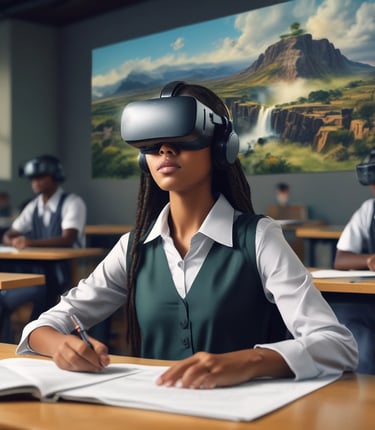 A classroom filled with engaged students exploring virtual reality technology.