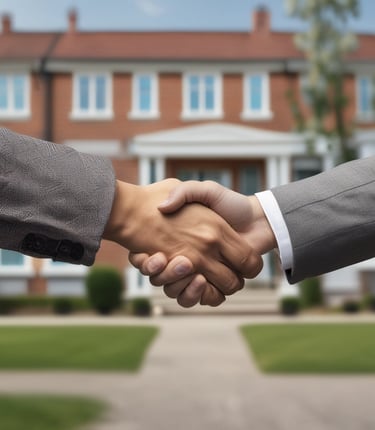 A professional consultant reviewing property listings with a client in a modern office.