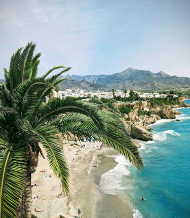 Playa Calahonda beach with sand, sea, and palm trees