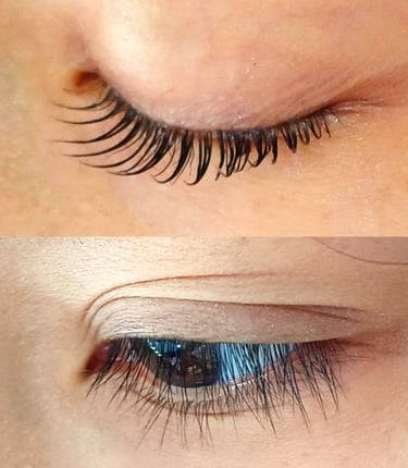a woman with a blue eyeliners and a pair of lashes