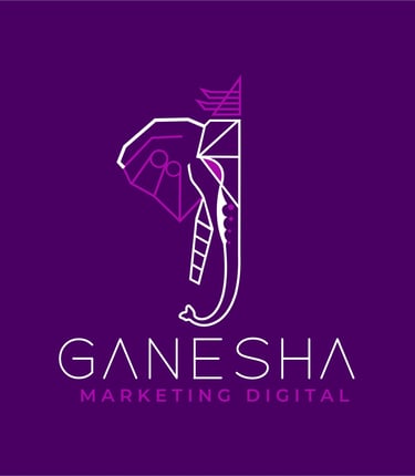 imagem da logo da empresa, um elefante com uma coroa e o nome da empresa Ganesha Marketing Digital