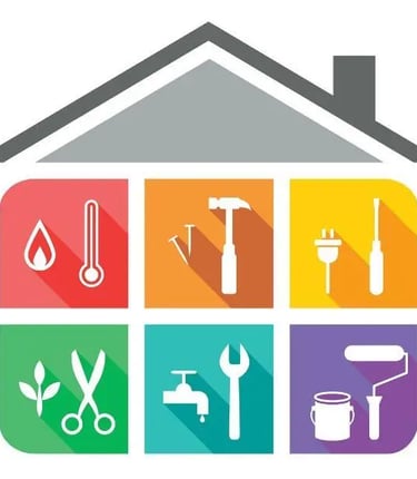 Handyman services icons for plumbing, electrical, painting, and more