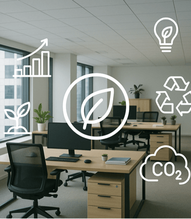 office with ESG sustainability symbols