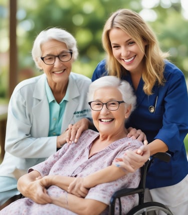 woman standing next to woman riding wheelchair