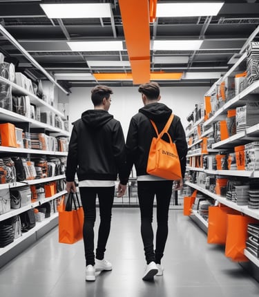 A stylish young person browsing trendy shoes and accessories on a sleek website.