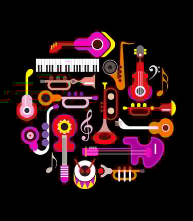 a circle of musical instruments and musical instruments