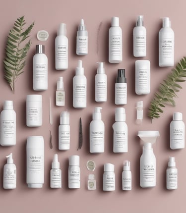 A cozy workspace with skincare products, a notebook, and a soft candle glowing warmly.