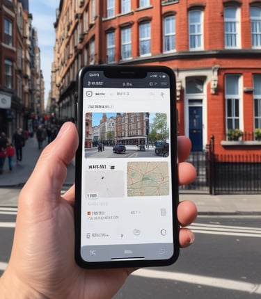A diverse team collaborating over digital screens displaying social media platforms and marketing data.