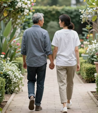 Ger Vang in a serene forest setting, holding spiritual cards with a calm, welcoming smile.