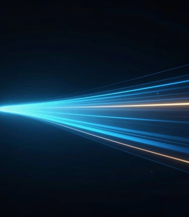Abstract glowing horizon lines with a circular lens motif against a dark, starry digital background.