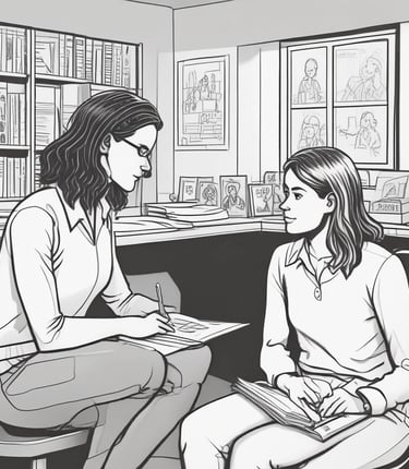 A young person thoughtfully considering career options with a notebook and laptop.