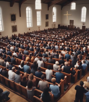 A vibrant congregation gathered inside New Hope Missionary Baptist Church during a joyful Sunday service.
