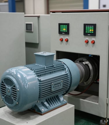 Close-up of an industrial motor being serviced by a technician in a workshop.