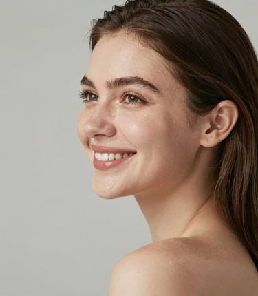 Elegant spa room with soft pink gold and white decor, showcasing a serene facial treatment setup.