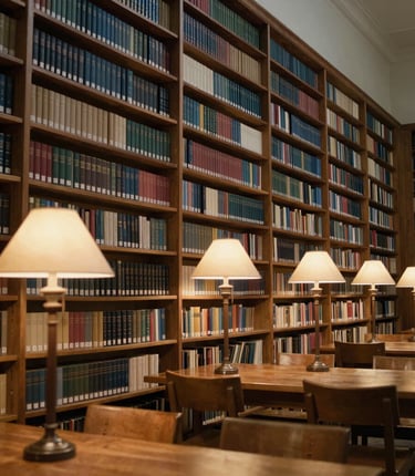 A cozy editorial workspace with books, a laptop, and warm lighting reflecting a scholarly atmosphere.