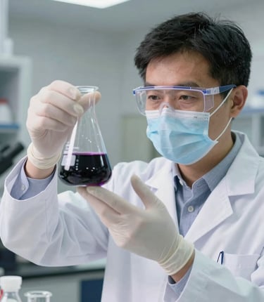 A sleek laboratory setting with deep purple and white tones reflecting a high-end biotech atmosphere.