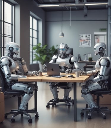 A sleek, modern workspace with a glowing AI interface on a computer screen.