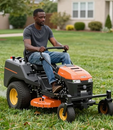 A friendly lawn care professional kneeling on a lush green lawn, smiling while trimming the edges with precision.