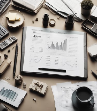 Professional accountant Rebeca Rodrigues working with a small business owner in a modern office with dark background and orange accents.