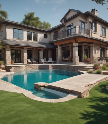 A friendly real estate agent showing a happy family their new home with currency symbols floating around.