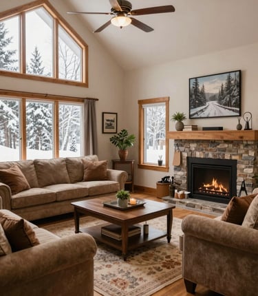 A bright, modern living room showcasing flawless drywall, smooth paint finishes, and elegant flooring.