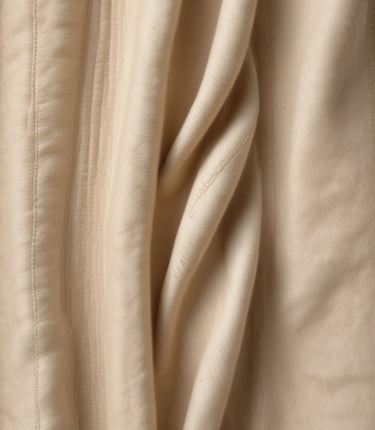 Rustic-modern upholstery workshop with artisan hands sewing velvet fabric.