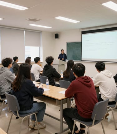 A welcoming Iraqi training center with diverse trainers engaging with students.