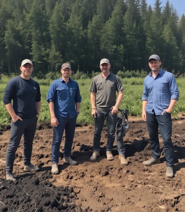 Photo of eco-friendly biochar production using agricultural waste in a rural setting.