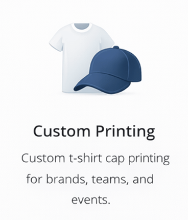 T-shirt and cap icon representing custom apparel printing services