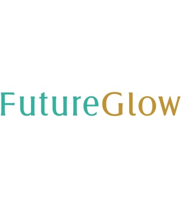 FutureGlow brand logo featuring teal and gold serif typography on a white background.