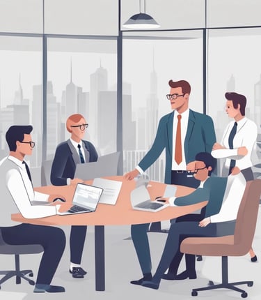 A confident facilitator leading a small business team discussion in a modern Dubai office.