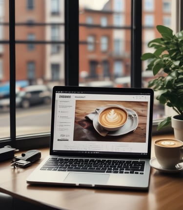 A professional consultant working with digital asset management on a laptop in a cozy office.
