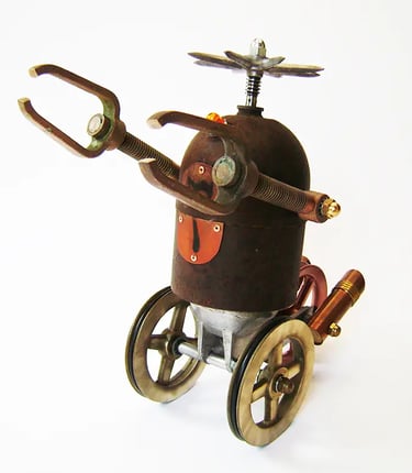 Assemblage robot sculpture named Number 7 by Santa Barbara artist Tal Avitzur.