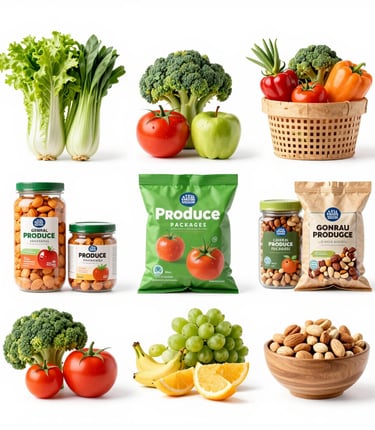 A colorful basket overflowing with fresh fruits, vegetables, and artisan bread on a rustic wooden table.