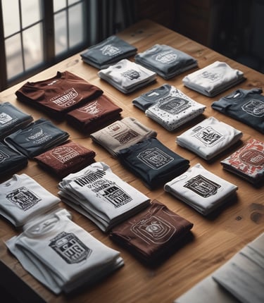 A close-up of hands sewing a bold graphic tee with northern landscape embroidery.