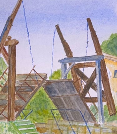 Watercolor painting of Langlois Bridge in Arles.Provence.